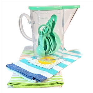 Kitchen Set Mint Green Measuring Cups Spoons  Cotton Striped Kitchen Hand Towels